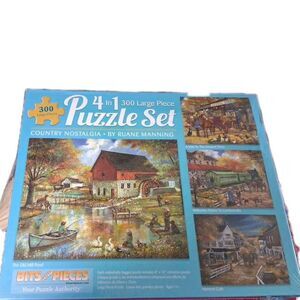 NIB 4-In-1 MultiPack 300 Piece Jigsaw Puzzles for Adults  Country Pond Harvest C